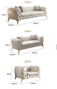 Sofá de Cuero Genuino de Lujo Moderno, Juego de Sofás Chesterfield para Sala de Estar - Product Image 5