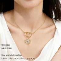 Collier Pendentif Cœur Fleur en Acier Inoxydable Doré Anti-ternissement, Sertie de Zircons, Luxe Léger et Personnalisé, Bijoux pour Femme