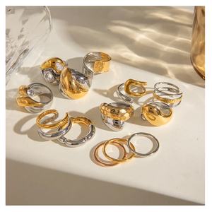 Bagues de fiançailles asymétriques pour femmes en gros, style IG, grille florale, acier inoxydable 304, incrustation de zircon, plaqué or 18 carats - Product Image 2