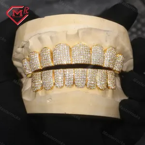 S925 Silver Rapper Jewelry Honeycomb Setting Grillz For Teeth Custom Gold Color Vvs Moissanite Grillz