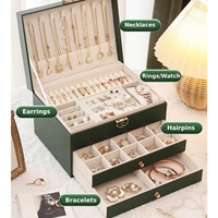 Boîte de rangement pour bijoux avec serrure, grande capacité, en cuir PU, trois couches, anti-poussière, rectangulaire, 23x17x13.5cm, tendance, marque personnalisée