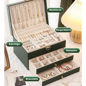 Jewelry Drawer Storage Box with Lock <b>Large</b> Capacity PU Leather Three-Layer Drawer for Necklaces Earrings Bracelets <b>Rings</b> Glasses - Product Image 3