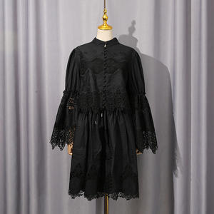 مزاجه الفرنسية طويلة الدانتيل فساتين أحادية الصدر دعوى الخريف موضة جديدة أنيقة مجمعة من قطعتين بدلة نسائية - Product Image 3