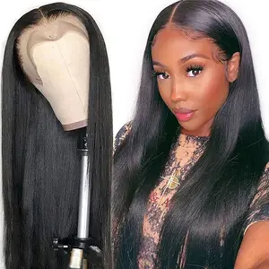 Vente en gros, perruques brésiliennes de cheveux humains lisses de haute qualité 13x4 pour femmes noires 360 HD Full Lace Wigs