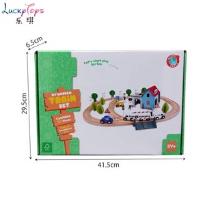 Happy Earth - Ensemble de <span class=keywords><strong>rails</strong></span> de train en bois pour tout-petits, jouets éducatifs de construction, voitures de slot, course d'aventure, apprentissage précoce créatif, 65 pièces - Product Image 6