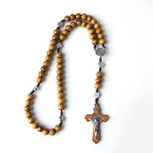 เครื่องประดับโรซารี่คาทอลิก จี้ไม้กางเขนนักบุญเบเนดิกต์ ลูกประคำไม้ทำมือ ของขวัญทางศาสนาสำหรับเทศกาลอีสเตอร์ ขายส่ง - Product Image 6