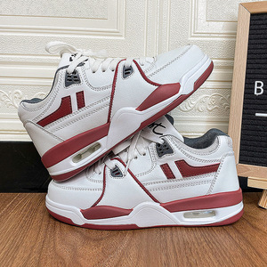 Chaussures décontractées pour hommes en cuir blanc et rouge, style rétro basketball, avec coussin d'air, pour la rue et le quotidien - Product Image 4