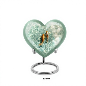 Vente chaude belle urne adulte de crémation de coeur de poisson d'or pour les cendres humaines grande urne décorative avec le support et le sac de velours libre - Product Image 1