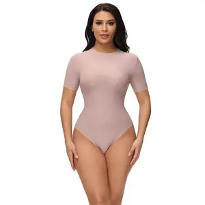 Mode Vrouwen Thong Shapewear Bodysuit Vrouwen Ronde Hals Korte Mouwen T-shirts Basic Bodysuits Tummy Controle Naadloze Shapewear