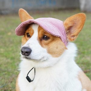 Chongtapet Gorra de béisbol de pana para perro con orejeras, sombrero de sol de verano, ropa para mascotas, estilo monocromático - Product Image 1