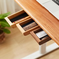 Organisateur de tiroir sous bureau en bambou avec adhésif 3M et rail de glisse fluide, boîte de rangement dissimulée pour accessoires de bureau et de maison
