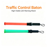 Bâton de signalisation LED rechargeable 54 cm, rouge et vert clignotant, étanche IP65, pour contrôle de sécurité manuel