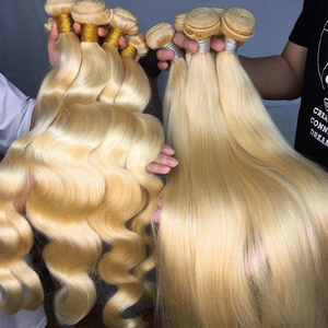 Mechones de cabello humano Rubio 613 sin procesar de fábrica, extensiones de cabello humano con cierre Frontal de encaje, cutícula Virgen sin procesar, vendedores de cabello vietnamita - Product Image 1