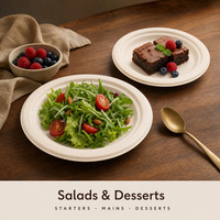 Assiettes jetables en bagasse de 9 pouces, en vrac, compostables, rondes, en pulpe moulée, pour la restauration