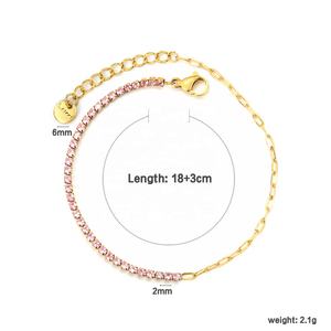 Pulsera de Acero Inoxidable Chapada en Oro de 18K al por Mayor, Cadena Rosa de Moda, Pulsera Geométrica con Circonitas de Colores para Mujer - Product Image 2