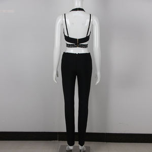 Tuta Nera con Perline per Donna, Comoda Tuta Senza Maniche a Vita Alta per Outfit da Club - Product Image 6