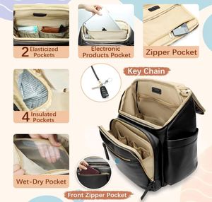 Mochila Pañalera de Cuero con Bolsillos Organizadores, Cambiador, Correas para Cochecito y 4 Bolsillos Térmicos - Product Image 4