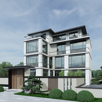 Villa Modulaire de Luxe Préfabriquée Moderne à Assemblage Rapide sur 4 Étages, Couleurs Personnalisables, Balcon en Verre, Plafond au Sol