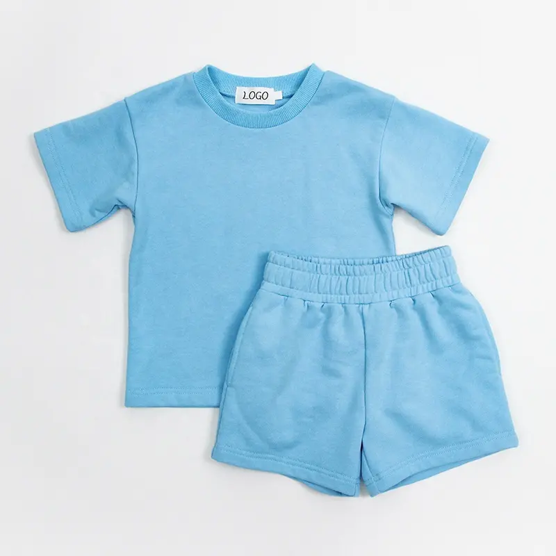 Ropa de verano personalizada French Terry Boys Camiseta de manga corta Pantalones cortos Niños Conjunto de dos piezas Venta al por mayor Ropa para niños