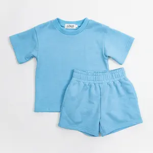 Zomerkleding Custom Franse Terry Jongens Korte Mouw T-Shirt Shorts Jongens Tweedelige Set Groothandel Kinderkleding