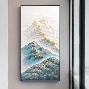 Декоративная картина в стиле импрессионизма с пейзажем и павлином, синяя, в китайском стиле, высококачественная, в раме, на холсте, оригинальное настенное искусство для гостиной - Product Image 3