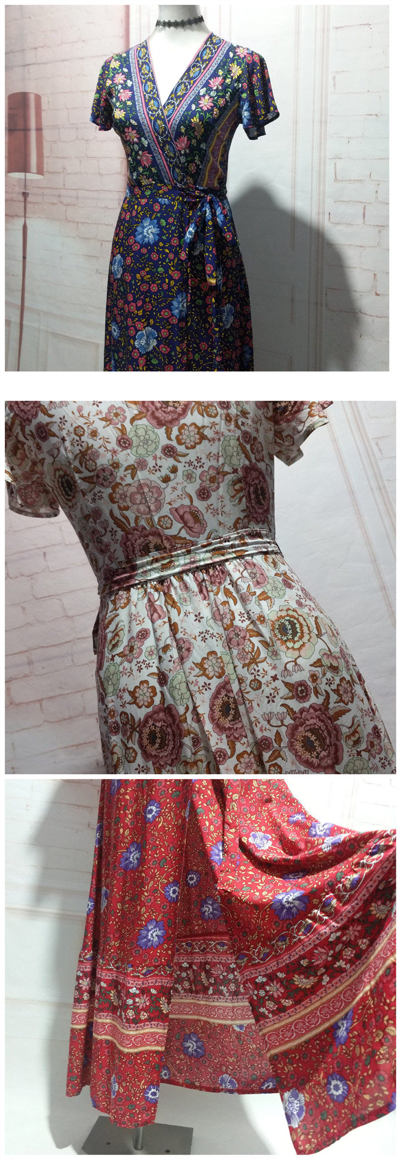 Looking up chic women bohemian casual maxi beach dress