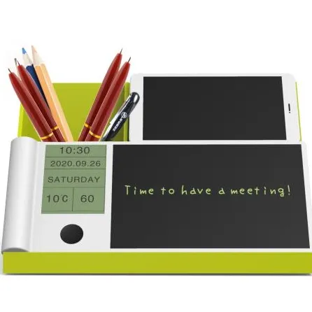 Factory direct multi-function pen holder with LCD writing tablet and alarm clock electronic calendar display note pad LCD note