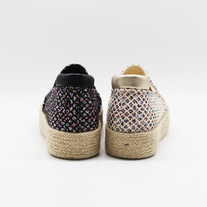 Espadrilles compensées à enfiler ornées de strass avec semelle en jute tressée, chaussures décontractées d'été bohèmes pour femmes - Product Image 4