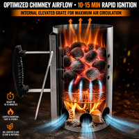 Allume-charbon de barbecue en acier inoxydable personnalisé, type cheminée, pour allumage rapide, avec deux poignées, 12Y, Fourniture d'usine