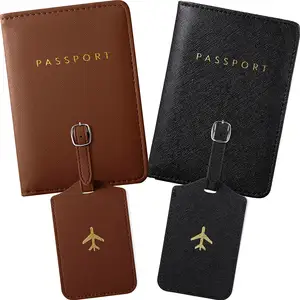 Copertine per passaporto personalizzate all'ingrosso etichette per bagagli porta passaporto etichetta per valigia da viaggio marrone nero