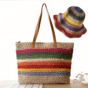 Rainbow Casual Unisex Straw <b>Hat</b> <b>Bag</b> Set Sun Protection Travel Beach Outdoor <b>Hat</b> for Fishing & Ski - Product Image 2