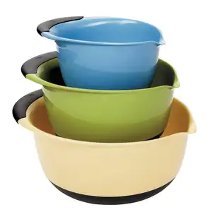 3 Piece Plastic Mixing Bowl Set Nesting Mixing Bowls with Non-slip Rubber Grip Handles Easy Pour Spout salad bowls