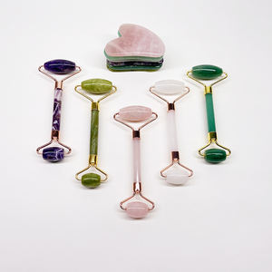 Vente en gros d'usine : Rouleau de jade en quartz rose naturel et Gua Sha pour le visage, et ensemble brosse et rouleau de jade Gua Sha - Product Image 4