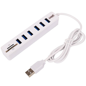 ฮับ USB 6 พอร์ตพร้อมเครื่องอ่านการ์ด SD TF การถ่ายโอนข้อมูลความเร็วสูงสำหรับคอมพิวเตอร์แล็ปท็อปเดสก์ท็อป - Product Image 2
