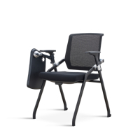 Chaise de bureau ergonomique pliable en maille avec tablette d'écriture et porte-gobelet, chaise de bureau empilable à structure métallique pour la maison, le bureau et l'atelier