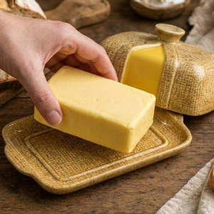 Pot à beurre en céramique avec couvercle, forme rectangulaire, en grès artisanal, hermétique, pour la conservation de la fraîcheur, usage en cuisine, design rétro - Product Image 5
