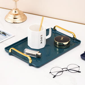 Plateau rectangulaire de style européen de luxe poignée plateau de tasse à thé domestique salon de beauté plat de plaque commerciale avec motif de plante - Product Image 4