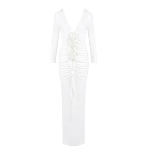 Abiti <span class=keywords><strong>Casual</strong></span> da Donna con Scollo a V, Vestito Floreale 3D Drappeggiato e Plissettato, Elegante Abito da Sera per Occasioni Formali - Product Image 4