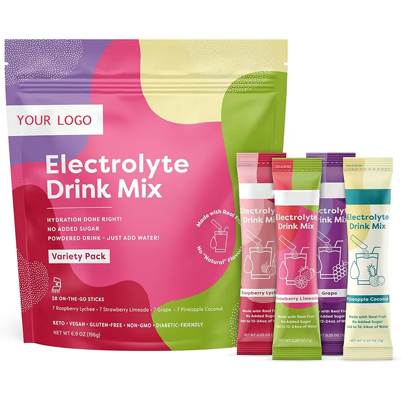 Paquetes de polvo de hidratación de electrolitos veganos de etiqueta privada Mezcla de bebidas de electrolitos en polvo de bebida energética preentrenamiento