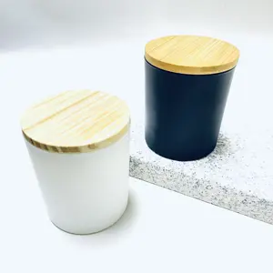 Meerkleurige Technologie Rond Melkachtig Wit Glas Kaarspotjes Met Houten Stop Voor Geurige Kaarsen Maken