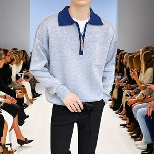 Suéter de cuello vuelto con media cremallera de alta calidad, cuello Polo, prendas de punto antiarrugas informales, suéter de otoño para hombre - Product Image 2