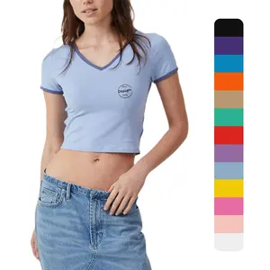 メーカー卸売ヘビーウェイトクロップトップ女性Tシャツ綿100% スクリーンプリントカスタムTシャツ