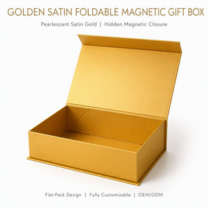 Boîte <span class=keywords><strong>cadeau</strong></span> magnétique à rabat en satin doré, pliable, finition nacrée, pré-découpée, pop-up, économie de frais de transport, vente en gros - Product Image 1