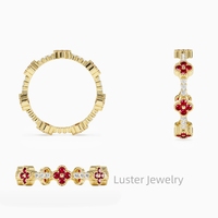 Brillant personnalisé pleine Moissanite bande laboratoire émeraude saphir rubis pierre précieuse or trèfle à quatre feuilles coupe ronde Moissanite bague de fiançailles