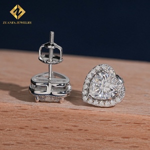 Fashion Style 925 <b>Silver</b> Heart Shape Moissanite <b>Earrings</b> Screw‑Back Minimalist Daily‑Wear Statement Unisex - Product Image 1