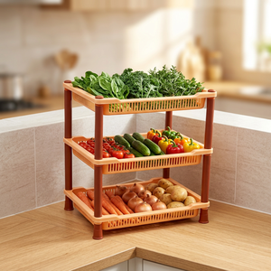 3-4 Layers Plastic Modern Kitchen Vegetable <b>Storage</b> Rack Mobile Fruit Grid <b>Storage</b> <b>Cart</b> Multi Functional Detachable Rack - Product Image 4