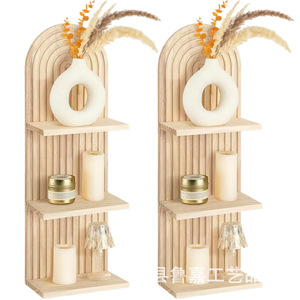 Wooden <b>Wall</b> <b>Mounted</b> <b>Shelf</b> Geometric Shape Natural Wood Color Multi Purpose Storage For Home Living Room Decoration - Product Image 5