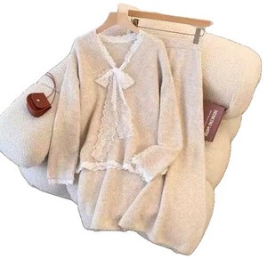 Conjunto de Suéter Tejido para Mujer, Cárdigan de Encaje de Dos Piezas, Color Sólido, Otoño Invierno, Conjunto de Punto de Algodón, ZY206 - Product Image 2