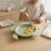 Plato de Silicona con Succión Personalizado al por Mayor, Plato de Alimentación para Bebés con Diseño de Tortuga, Libre de BPA, Libre de PVC, Libre de Ftalatos, para la Hora de Comer de los Niños Pequeños