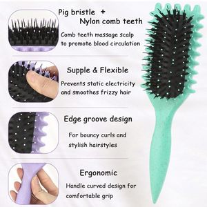 Produits populaires : Brosse démêlante et coiffante en paille de blé écologique pour le contrôle des frisottis et la définition des boucles - Product Image 5